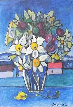 Pestrobarevná kytice, 1992, akryl 70x50 cm