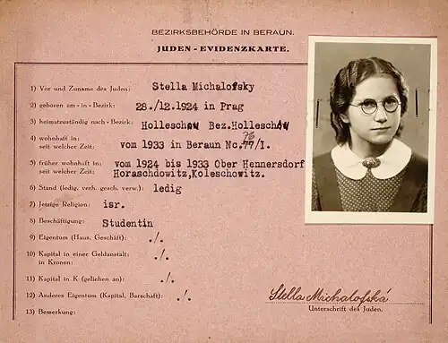 Evidenční karta evidence židovského obyvatelstva Okresního úřadu Beroun.