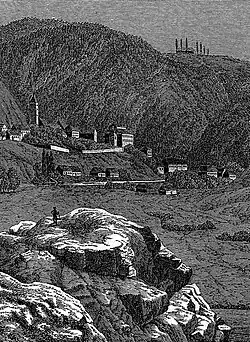 Xylografie z roku 1872 dokládá, že staveniště hradu bývalo odlesněné.