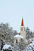 Farní kostel svatého Jana Křtitele v Königsbrunnu v zimě