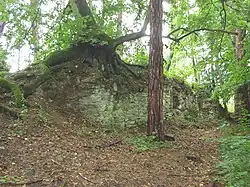 Zbytky budovy v severozápadním nároží