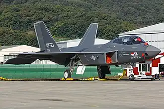 KAI KF-21 Boramae vystavený v Soulu na veletrhu ADEX 2023