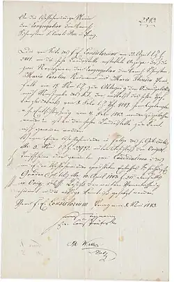 Závěť S. M. Karolíny Neumannové z 8. května 1843.