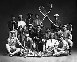 Skupinová fotografie, Kahnawake Lacrosse Club, 1867