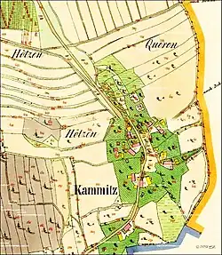 Vesnická zástavba na císařském otisku mapy stabilního katastru z první poloviny 19. století