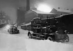 Tísňové volání na Polhemsgatan v zimním Stockholmu, 1918.