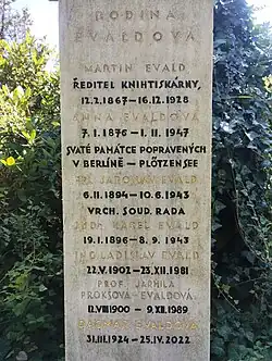 Kenotaf Karla a Jaroslava Evaldových na Vinohradském hřbitově (detail)