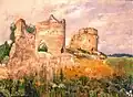 Zrúcaniny hradu Báč olejomalba (1902)