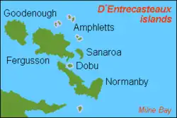 Mapa D'Entrecasteauxových ostrovů