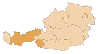 Spolková země na mapě Rakouska