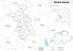 Poloha obcí v okrese a okresu v kantonu Aargau