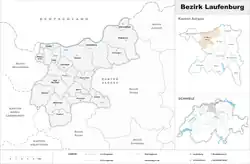 Poloha obcí v okrese Laufenburg a okresu v kantonu Aargau