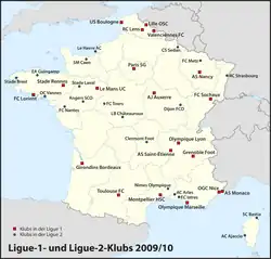 Kluby Ligue 1 a Ligue 2 v sezóně 2009/10