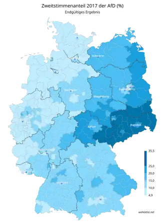 Procentuální zisk AfD podle volebních okresů
