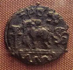 Měděná mince z Košámbí, 1. století př. n. l. (Britské muzeum)