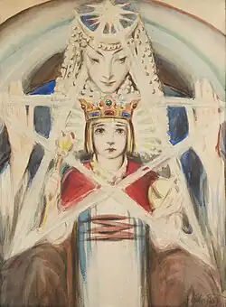 Allegory: Symbolic Scene, Ishtar with Gilgamesh; 20th-century, watercolour and crayon on paper, 68 × 50 cm, private collection.