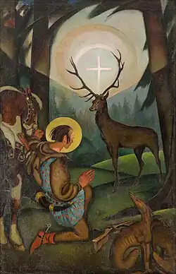 Religious: Vision of St. Hubert; 1920s, oil on canvas, 154 x 104 cm, private collection.