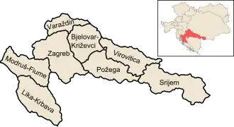 Mapa Chorvatsko-slavonského království s župami