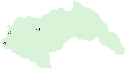 Slepá mapa Maďarského království s vyznačenými klíčovými místy spojenými s Chanou Senešovou