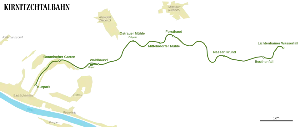 Mapa tramvajové sítě v Bad Schandau