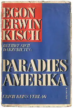 Modrá kniha Paradise America, vlevo nahoře pak v červeném poli jméno autora