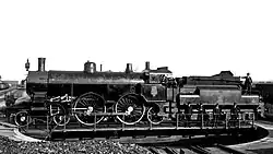 KkStB express engine 108.04 on a turntable, location unknown - probably on the Franz Josefs Bahn, print from glass plate negative. The engine was built in 1903.