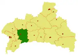 Kobrynský rajón (zeleně) na mapě Brestské oblasti