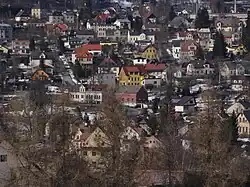 celkový pohled na Kokonín ze stráně nad hřbitovem