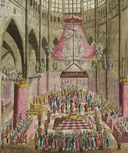 Barevný obraz zachycující korunovaci Leopolda II. roku 1791