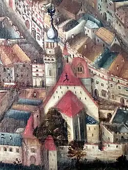 Kostel sv. Jakuba v roce 1670 na obraze Jindřicha de Verle