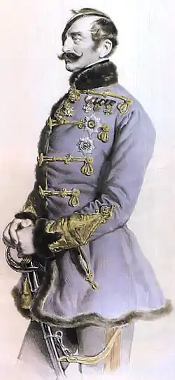 Generál František Josef Jindřich hrabě Šlik, kolorovaná litografie od Josefa Kriehubera, 1849