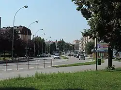 Tovačovského ulice v prostoru bývalé návsi Bělidel