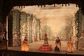 Představení opery Antonia Caldary "Il natale d’Augusto" v barokním zámeckém divadle v Českém Krumlově, hraje barokní soubor Hof-Musici, pod vedením Ondřeje Macka