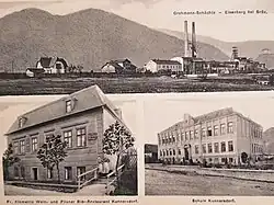 Pohlednice z počátku 20. století: Grohmanův důl, hostinec a místní škola v Kundraticích