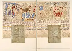 Fresky v zámku Kusejr Amra z 8. století. Jejich mimořádnost spočívá v tom, že malby zobrazují polonahé muže a ženy, což bylo v době jejich objevu považováno v islámském umění za vyloučené