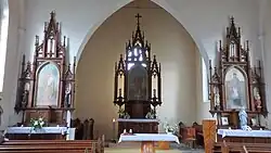 Interiér bývalého farního kostela sv. Štěpána na Kvildě.