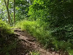 příkop a val někdejšího hradu