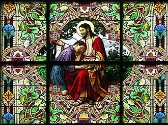 Vitráž s Kristem odpouštějícím mladému kajícníku