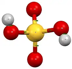 Čeština: Krystalová struktura kyseliny sírové s vazebnými dékami v ångströmech