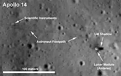 Místo přistání modulu Apollo 14 vyfotografované LRO