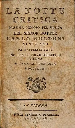 Kritická noc, titulní strana libreta