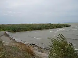 břeh jezera s pláží