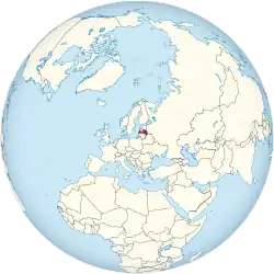 Map showing Latvia in an orthographic projection