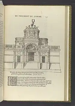 Návrh vstupního portálu, publikovaný v Le Premier Tome de l'Architecture Philibert de L'Orme (1567)