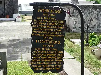 Leconte de Lisle na hřbitově 'Le Cimetière Marin de Saint-Paul' (Réunion)
