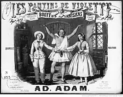 Čtverylka „Les Pantins de Violette“, titulí strana se závěrečnou scénou operety