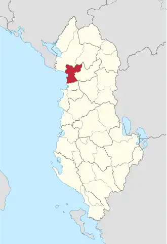 Poloha okresu Lezhë na mapě