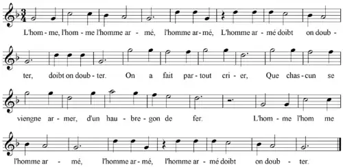 Notový záznam písně L'homme armé