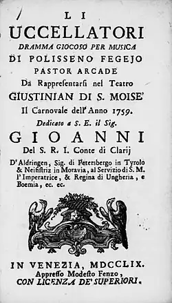 Ptáčníci, titulní strana libreta