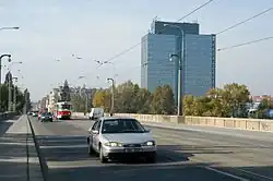 Pohled přes most na budovu PZ Kovo